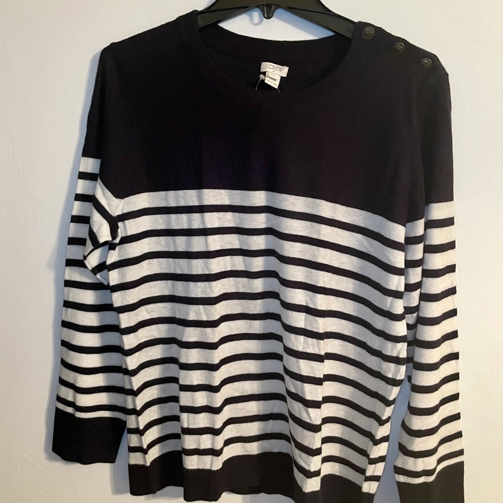 NWT J. Crew navy & cream stripe 3/4 sleeve sweater